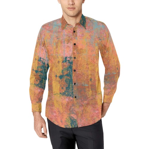 Grunge Long Sleeve Men's Men's All Over Print Casual Dress Shirt (Model T61)