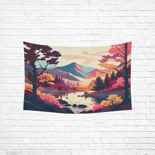 colourful landscape 4 of 4 Cotton Linen Wall Tapestry 60"x 40"