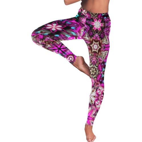 neon pink kaleidoscope Low Rise Leggings (Invisible Stitch) (Model L05)