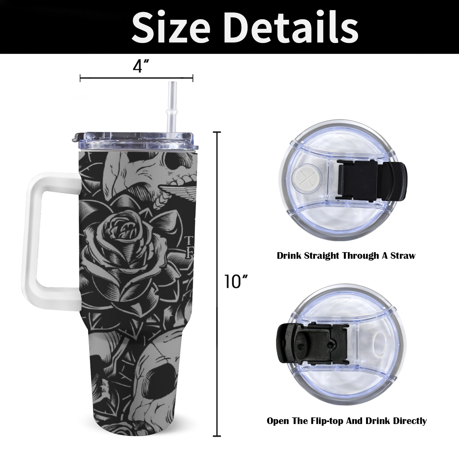 grey-black outline 40oz Tumbler with White Handle