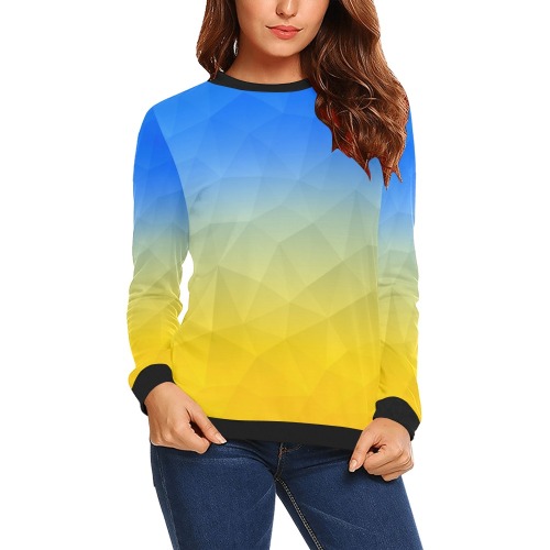 Ukraine yellow blue geometric mesh pattern All Over Print Crewneck Sweatshirt for Women (Model H18)