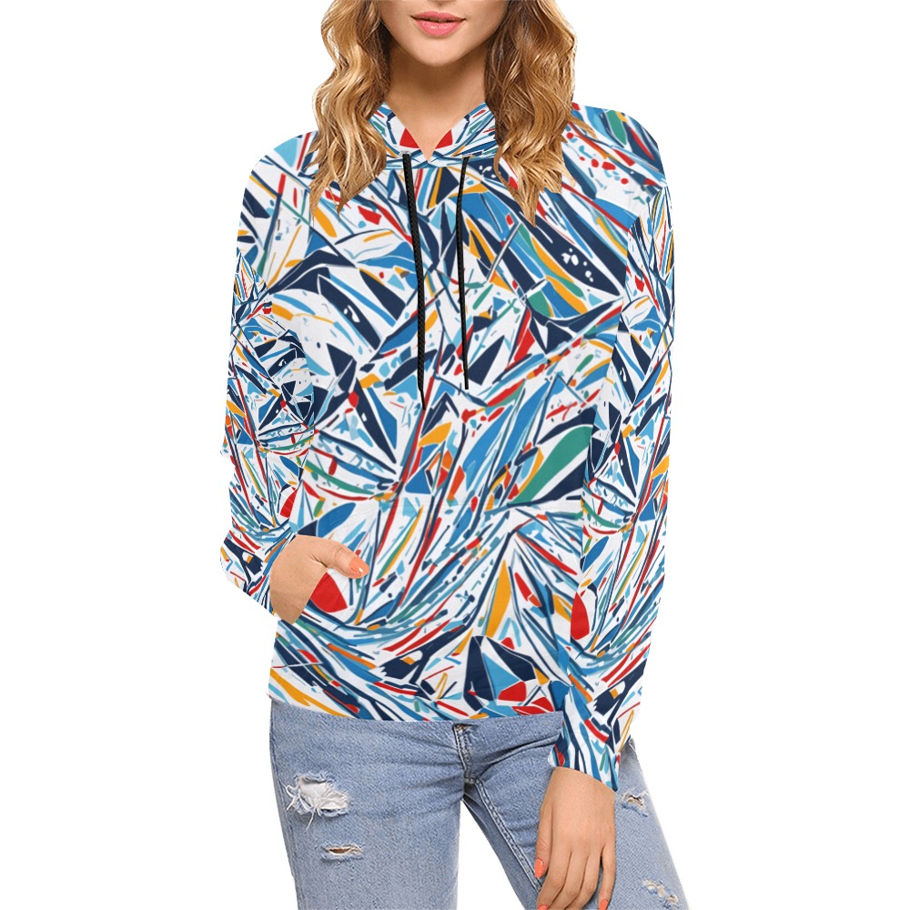 Charming winter skiing sport color abstract art. All Over Print Hoodie for Women (USA Size) (Model H13)