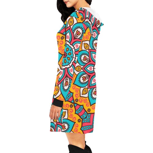 Mandala All Over Print Hoodie Mini Dress (Model H27)