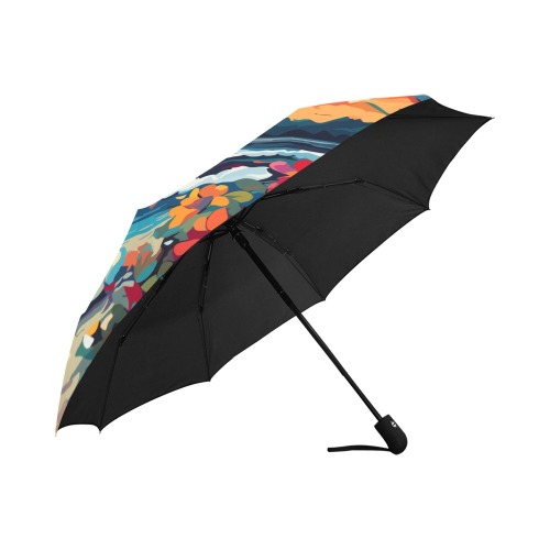 Setting sun, ocean waves, chic tropical flowers. Anti-UV Auto-Foldable Umbrella (U09)