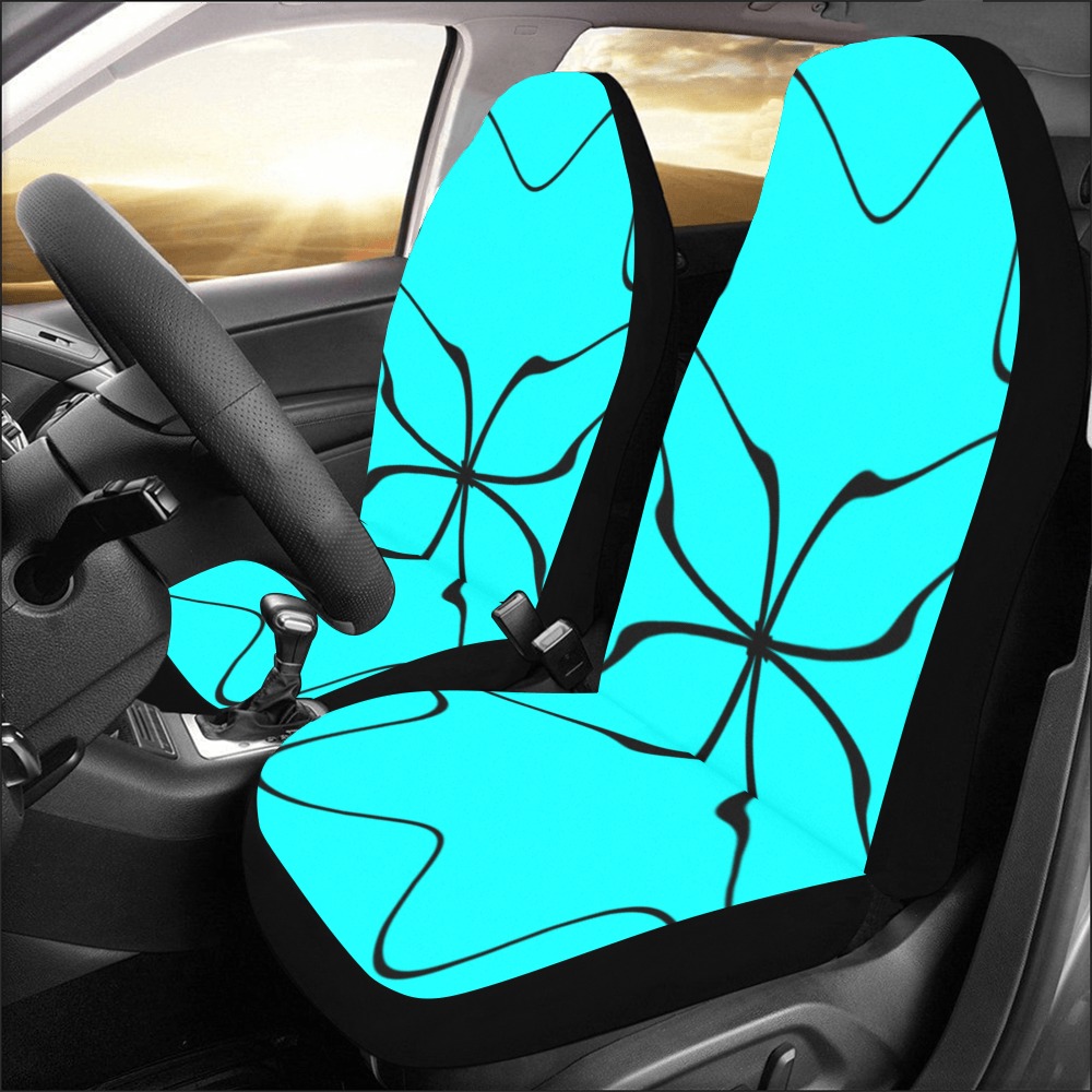 Black InterlockingCircles Starred Aqua Car Seat Covers (Set of 2)