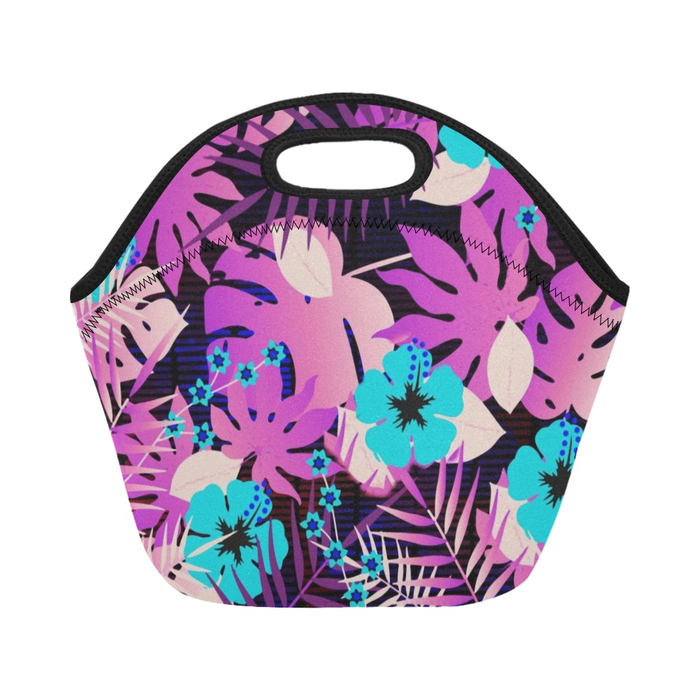 GROOVY FUNK THING FLORAL PURPLE Neoprene Lunch Bag/Small (Model 1669)