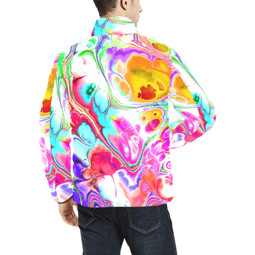 Funky Marble Acrylic Cellular Flowing Liquid Art Men's Stand Collar Padded Jacket (Model H41)