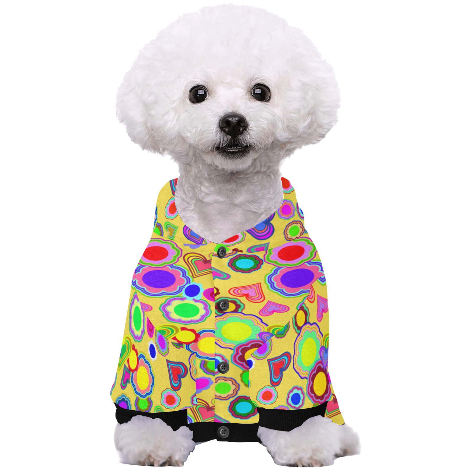 Groovy Hearts and Flowers Yellow Pet Dog Hoodie