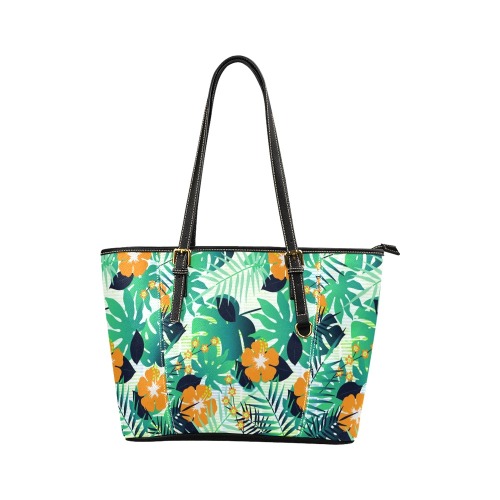 GROOVY FUNK THING FLORAL Leather Tote Bag/Small (Model 1640)