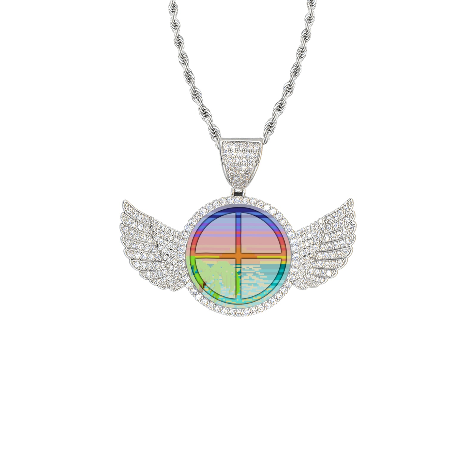 258JKV Wings Silver Photo Pendant with Rope Chain