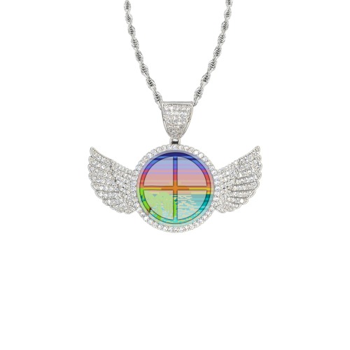 258JKV Wings Silver Photo Pendant with Rope Chain