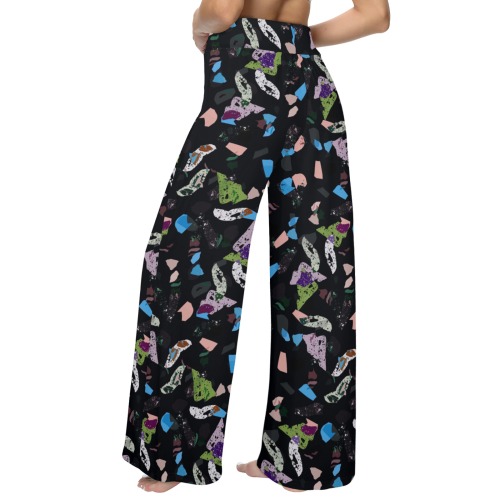 Dark abstract terrazzo Women's Wide Leg Lounge Pants (Model L77)