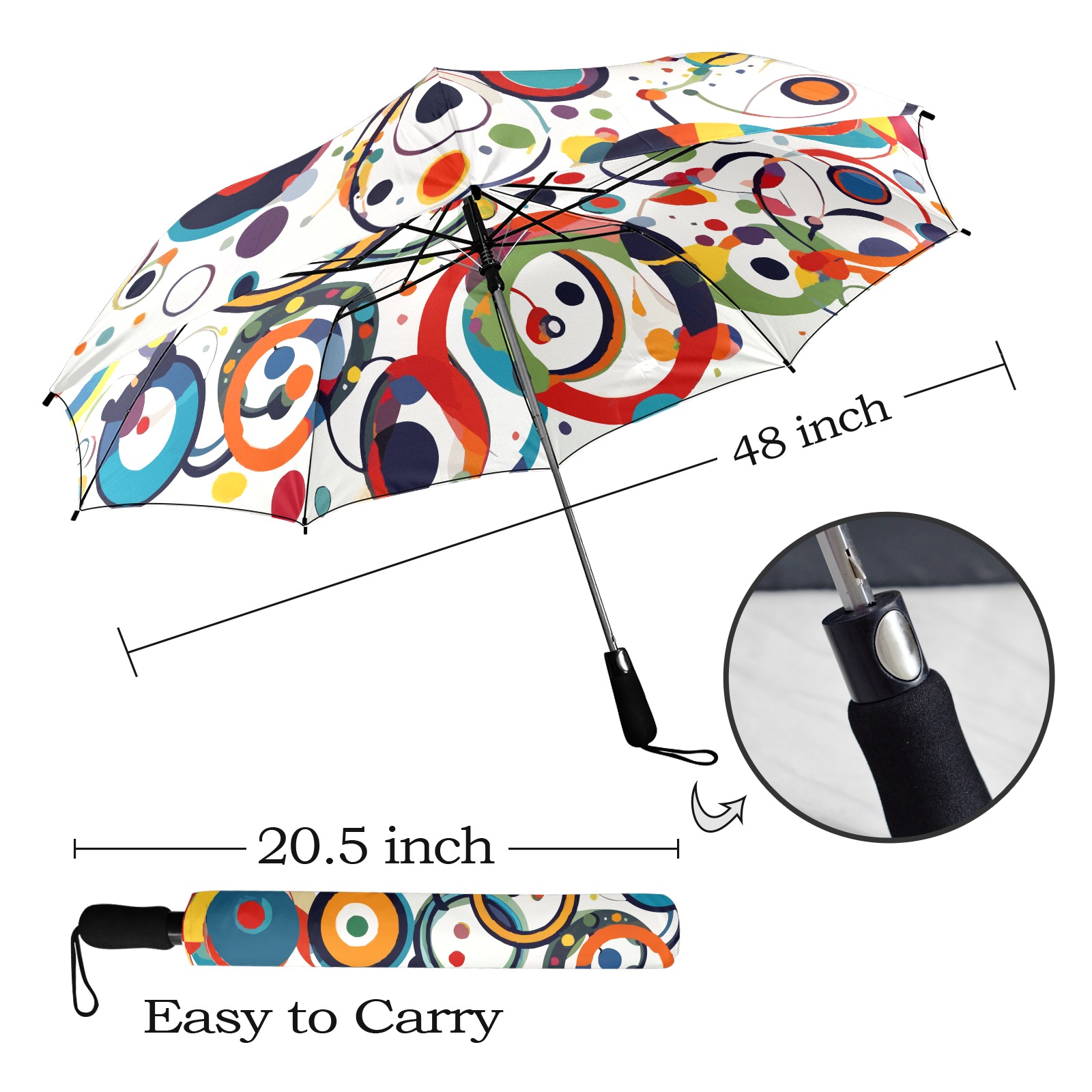 Elegant colorful rings, circles, dots on white. Semi-Automatic Foldable Umbrella (Model U12)
