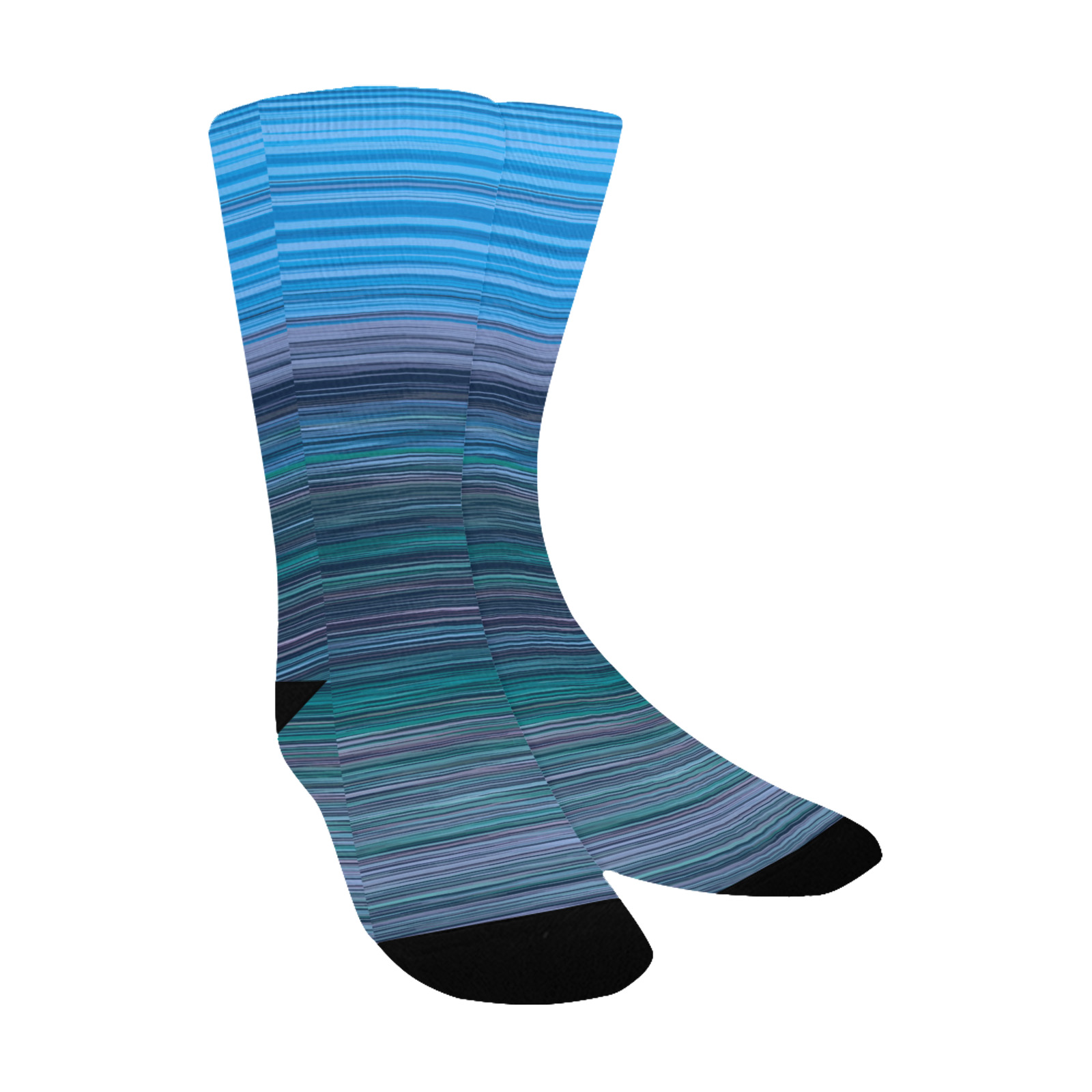 Abstract Blue Horizontal Stripes Custom Socks for Kids
