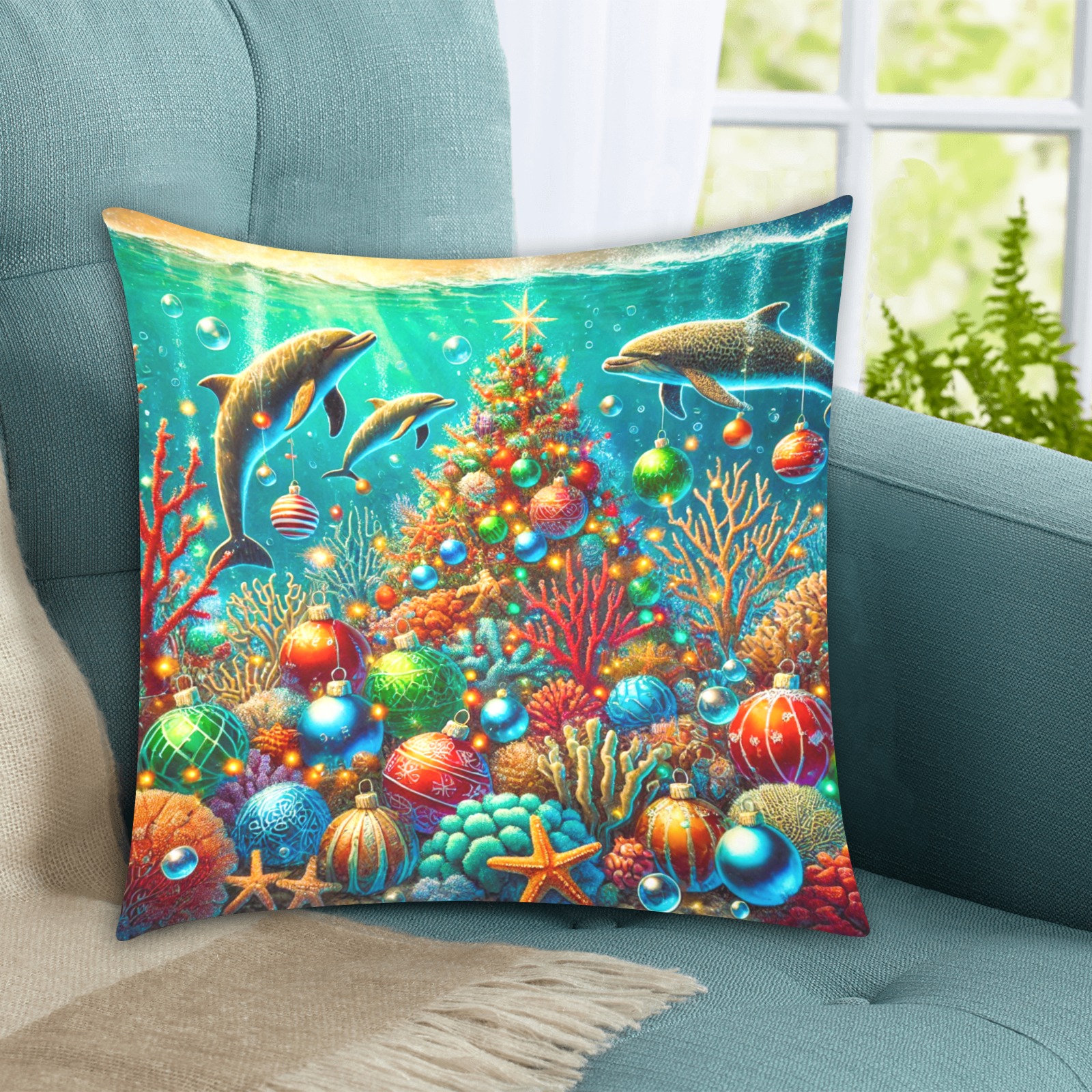 Underwater Christmas Custom Zippered Pillow Cases 18"x18" (Two Sides)