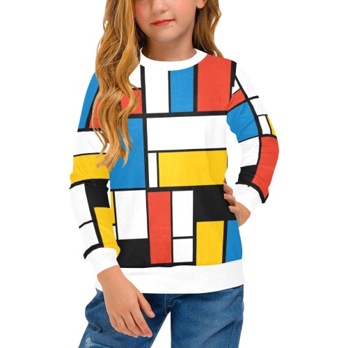 Mondrian De Stijl Modern Girls' All Over Print Crew Neck Sweater (Model H49)