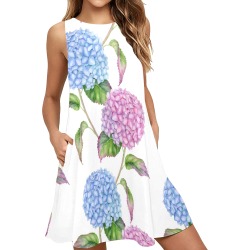Hydrangeas Sleeveless A-Line Pocket Dress (Model D57)