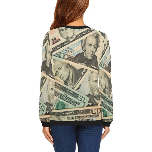 US PAPER CURRENCY All Over Print Crewneck Sweatshirt for Women (Model H18)