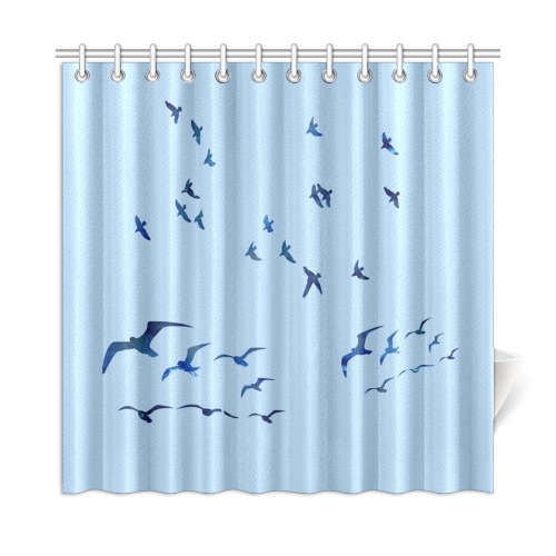 Flock of Birds on Blue Shower Curtain 72"x72"