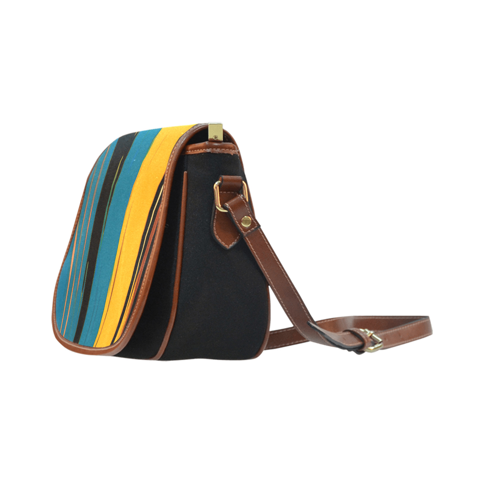 Black Turquoise And Orange Go! Abstract Art Saddle Bag/Small (Model 1649)(Flap Customization)