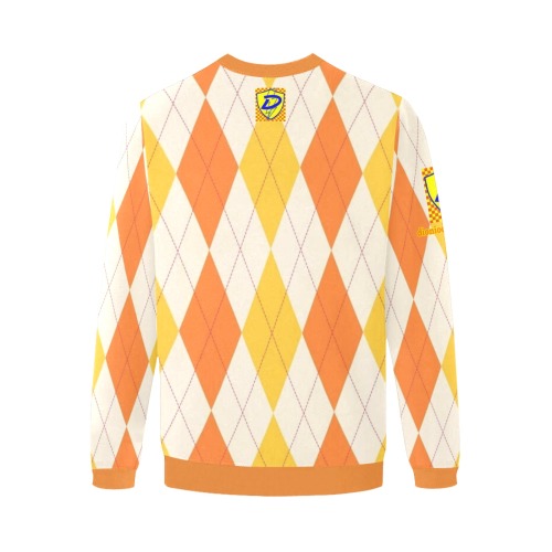 DIONIO Clothing - Argyle Orange & Yellow Diamond Sweatshirt (Yellow Grand Prix D-Shield Logo) Men's Oversized Fleece Crew Sweatshirt (Model H18)