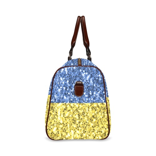 Blue yellow Ukraine flag glitter faux sparkles Waterproof Travel Bag/Large (Model 1639)