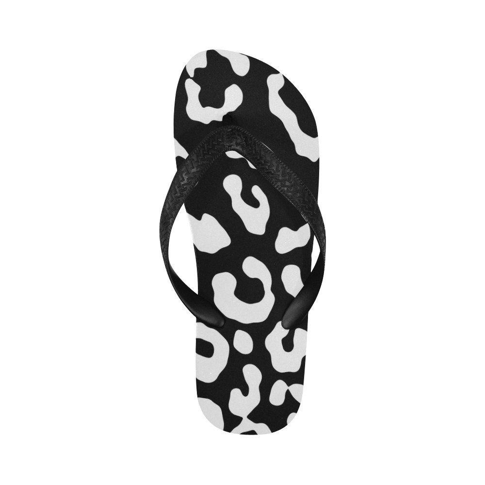 Leopard Print Black White Flip Flops for Men/Women (Model 040)