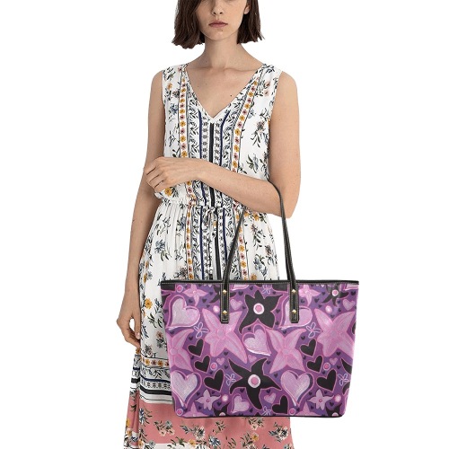 Magic floral pattern Chic Leather Tote Bag (Model 1709)