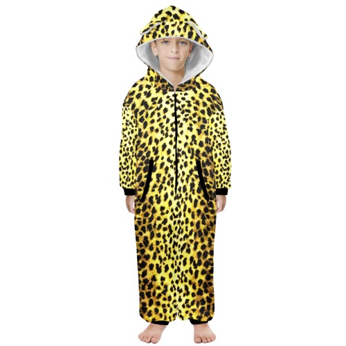 LEOPARD One-Piece Zip Up Hooded Pajamas for Big Kids