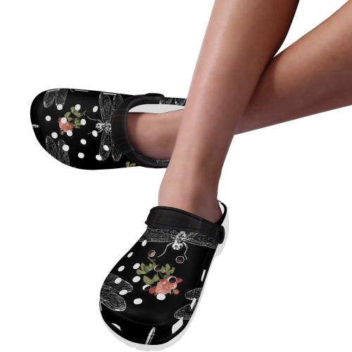 Dragonflies and Roses Custom Print Foam Clogs for Adults