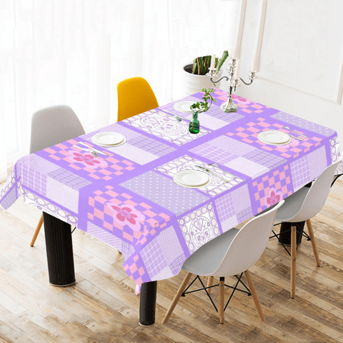 Pink and Purple Patchwork Design Cotton Linen Tablecloth 60"x120"