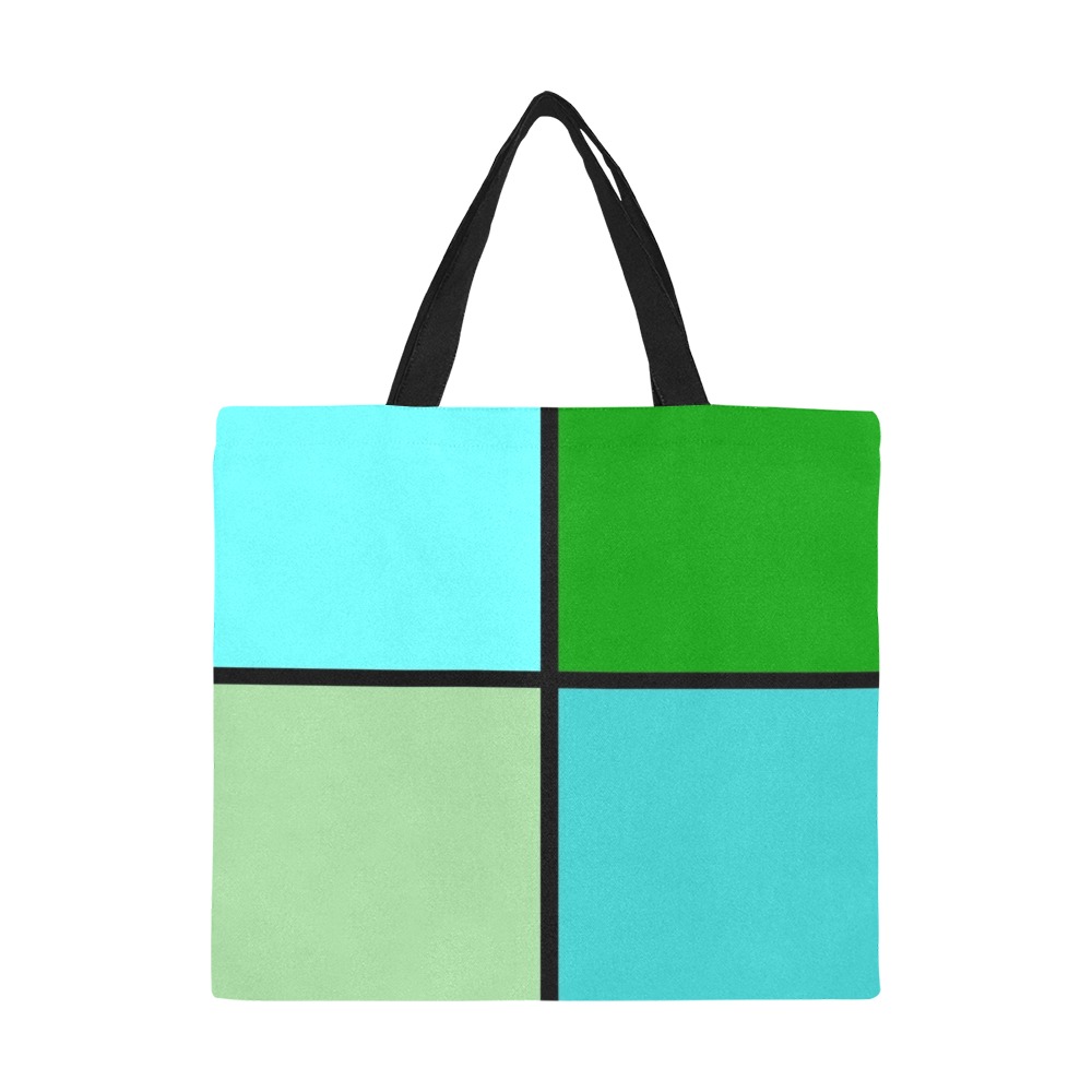 Beachy Blue and Green Squares All Over Print Canvas Tote Bag/Large (Model 1699)