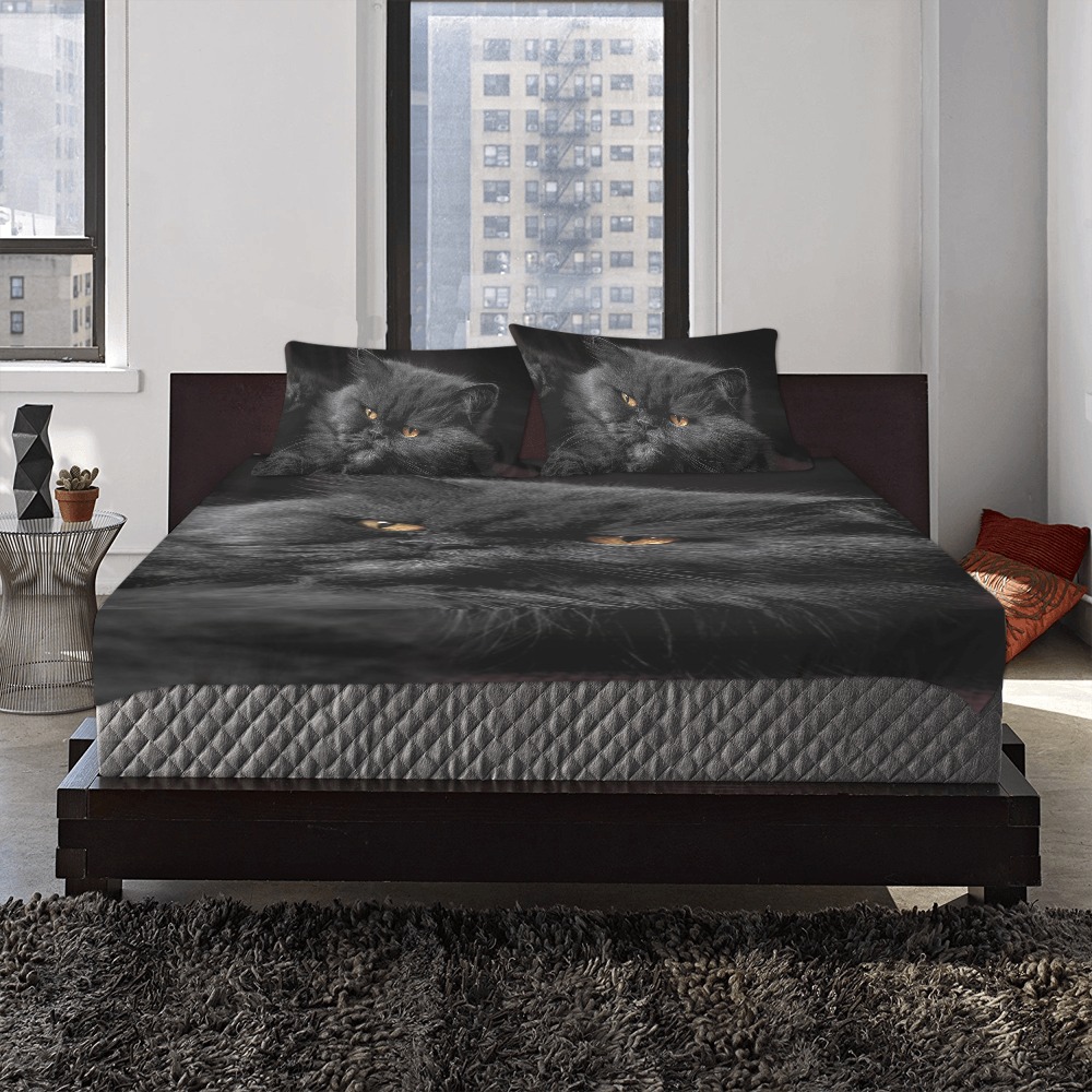 Angry Black Cat 3-Piece Bedding Set