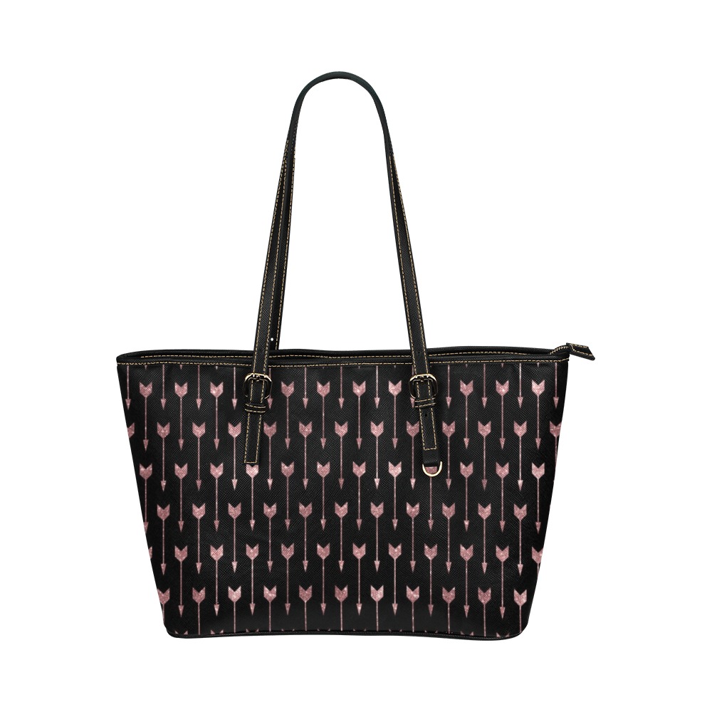 Rose Gold and Black Arrows Leather Tote Bag/Small (Model 1651)