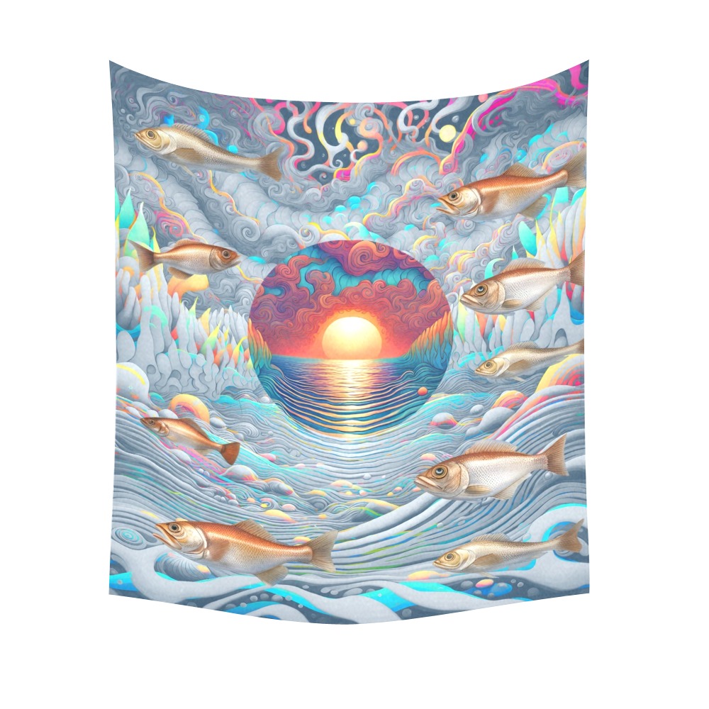 Fish Sunset Cotton Linen Wall Tapestry 51"x 60"