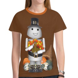 Pilgrim Robot Thanksgiving New All Over Print T-shirt for Women (Model T45)