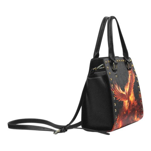 Phoenix Rising on Black Rivet Shoulder Handbag (Model 1645)