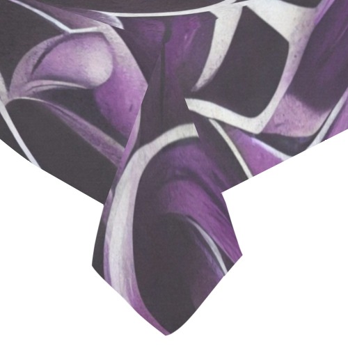 white leaf, violet and black Cotton Linen Tablecloth 60"x 84"