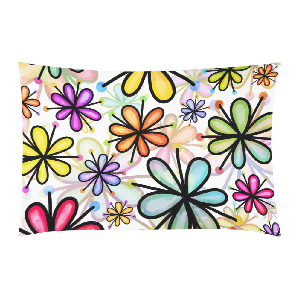 Watercolor Rainbow Doodle Daisy Flower Pattern 3-Piece Bedding Set