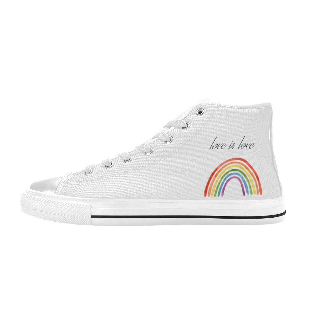 White Rainbow Love is Love Shoe - Men's Sizes Men’s Classic High Top Canvas Shoes (Model 017)