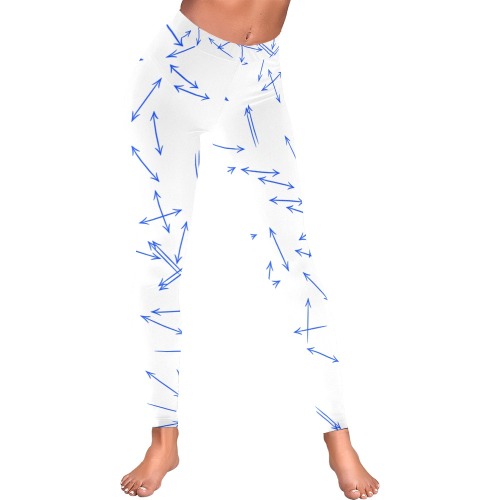 Arrows Every Direction Blue on White Women's Low Rise Leggings (Invisible Stitch) (Model L05)