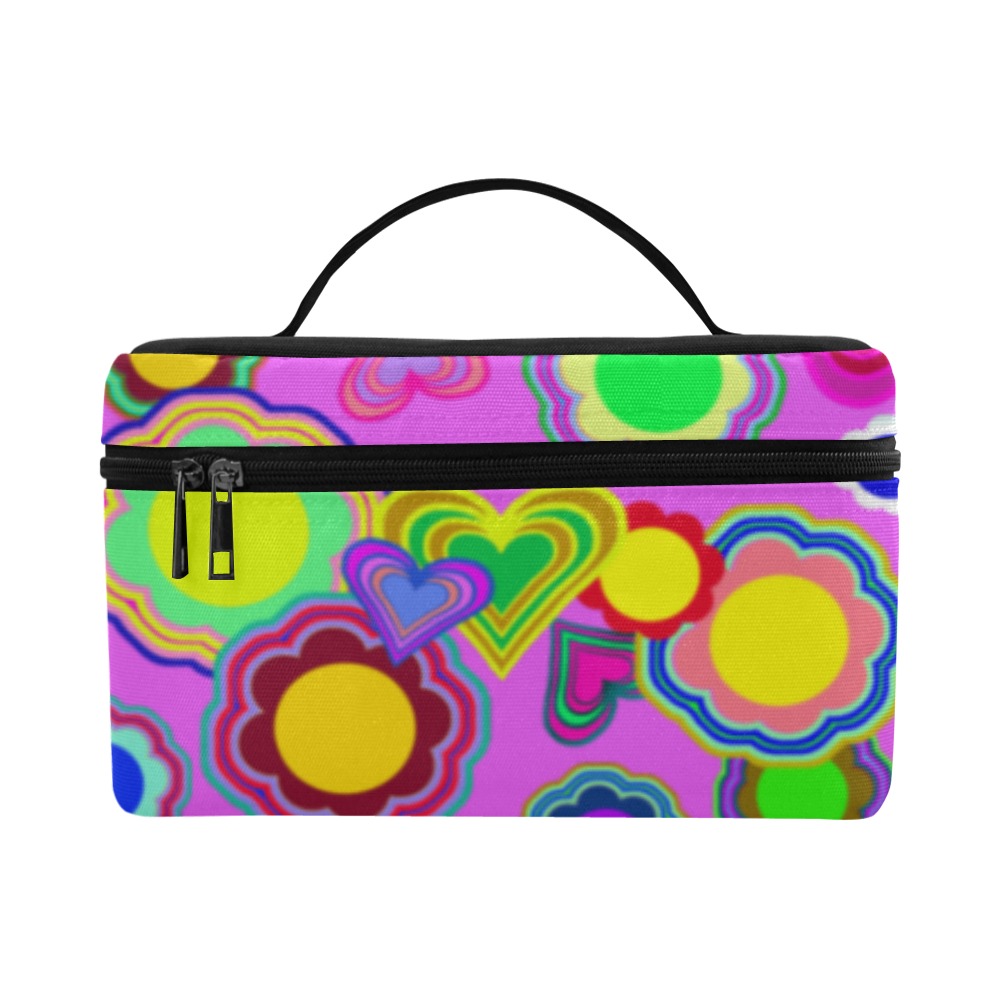 Groovy Hearts and Flowers Pink Cosmetic Bag/Large (Model 1658)
