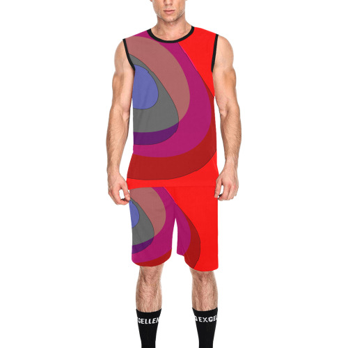 Red Abstract 714 All Over Print Basketball Uniform