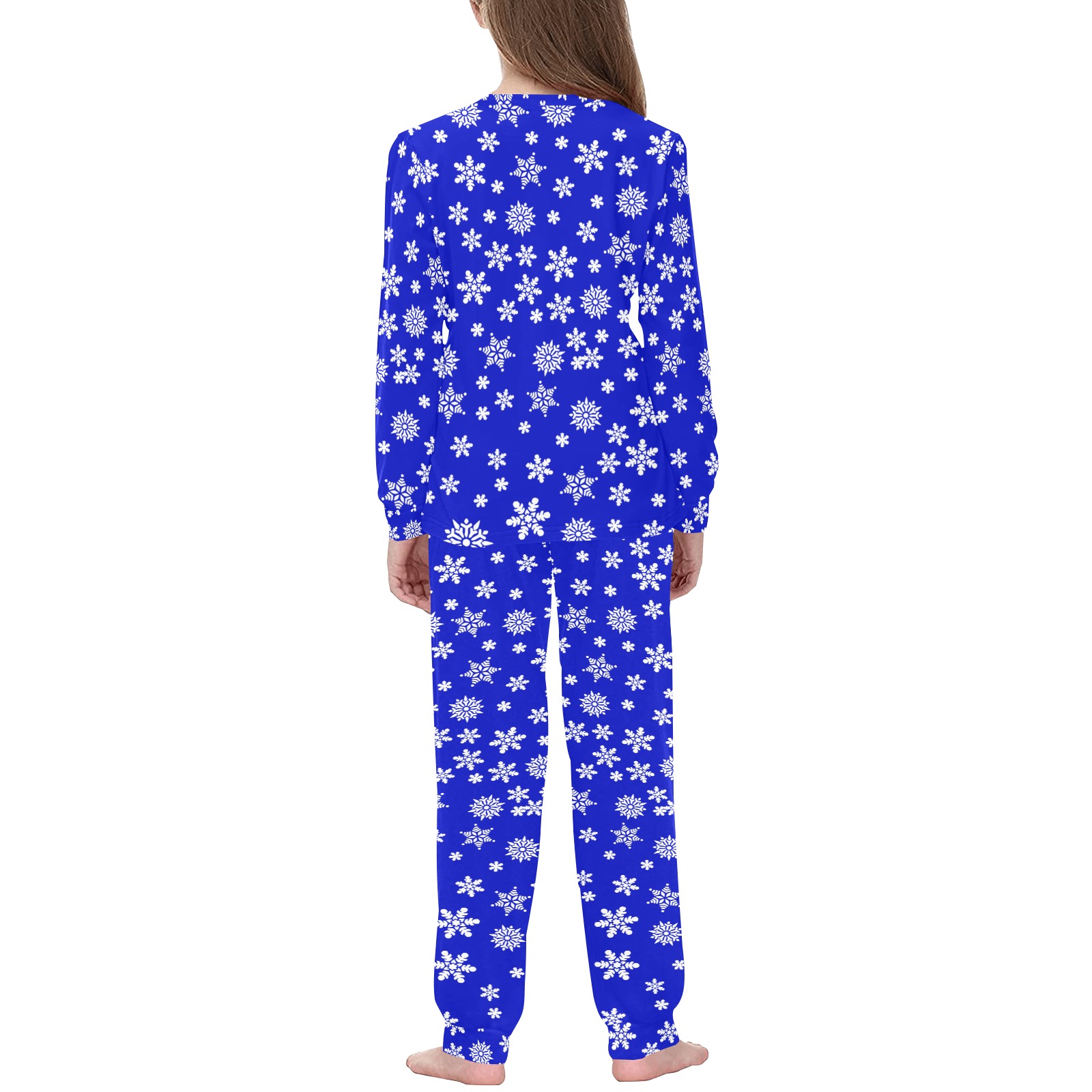 Christmas White Snowflakes on Blue Kids' All Over Print Pajama Set