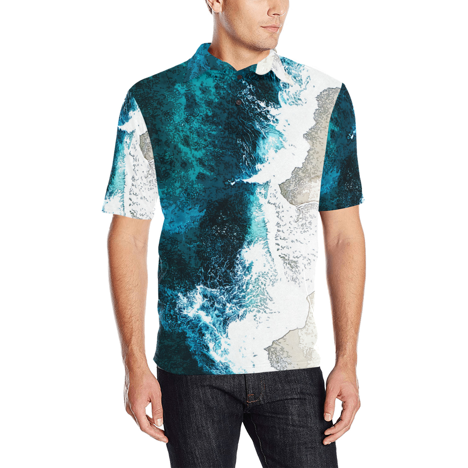 Ocean And Beach Men's All Over Print Polo Shirt (Model T55)