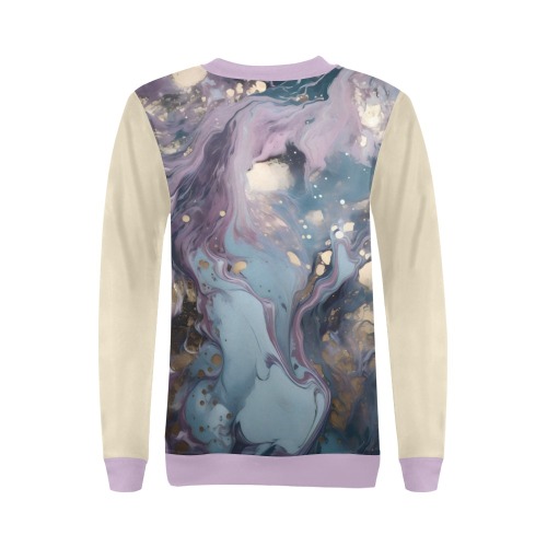 Aqua and Gold Marble 4 All Over Print Crewneck Sweatshirt for Women (Model H18)