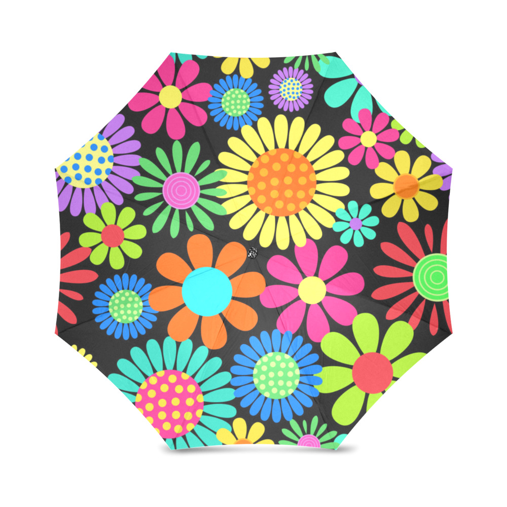 Retro Daisy Flower Power Sixties Hippy Pattern Foldable Umbrella (Model U01)