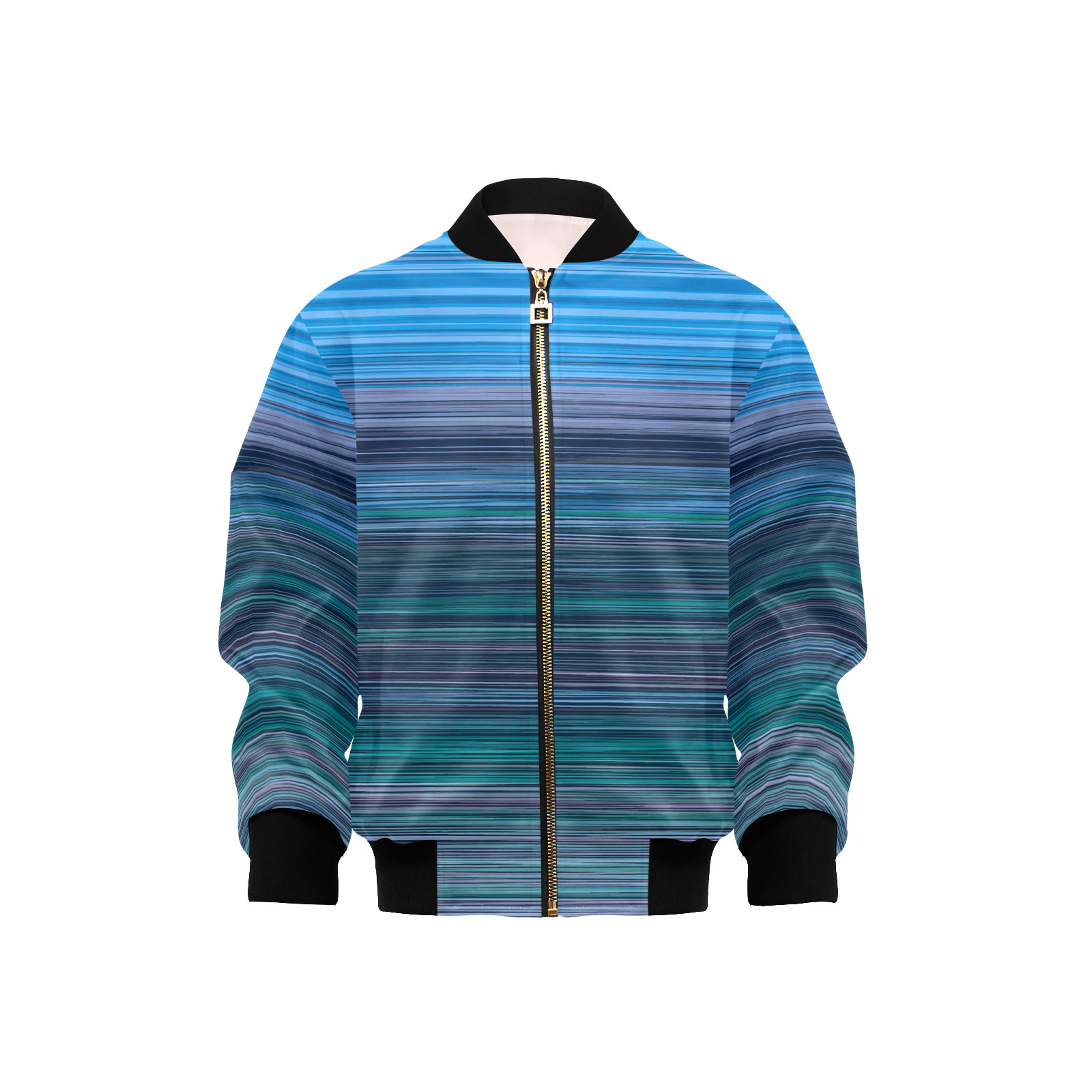 Abstract Blue Horizontal Stripes Kids' Bomber Jacket with Pockets (Model H40)