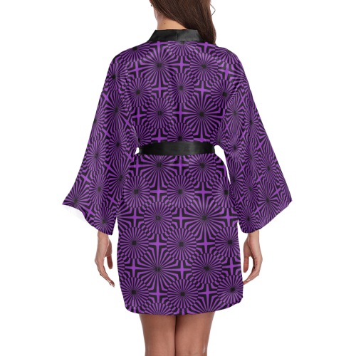 Ô Op Art Dalia on Purple Long Sleeve Kimono Robe
