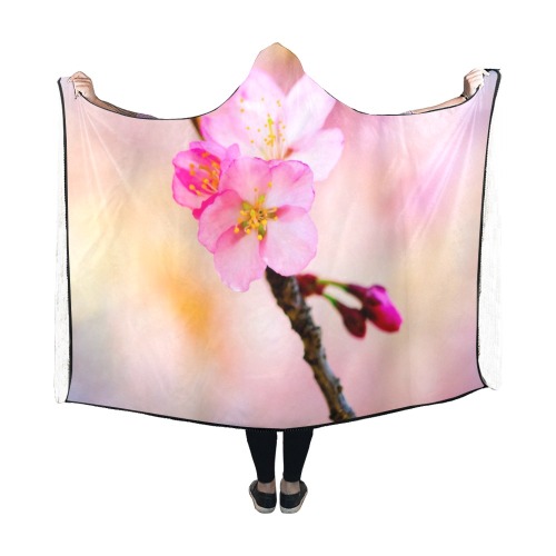 Simply elegant and beautiful pink sakura flowers. Hooded Blanket 60''x50''
